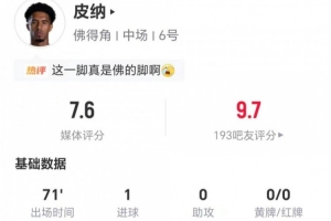 任意球建功！皮纳本场1射进1球 2关键传球3解围2抢断 11VS抗6成功直播_无插件在线免费观看